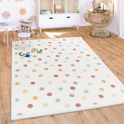 Kurzflor Teppich Polyester| Gemütlicher Flachflor fürs Kinderzimmer | Mehrfarbig