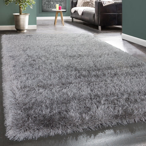 Hochflor Teppich | Flauschiger Hochflor für Wohnzimmer und Schlafzimmer | Grau