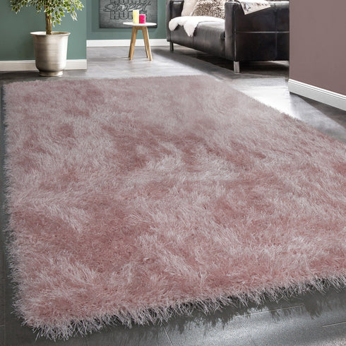 Hochflor Teppich | Flauschiger Hochflor für Wohnzimmer und Schlafzimmer | Rosa