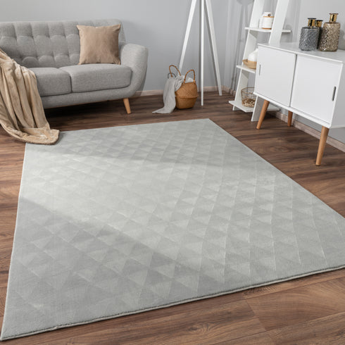 Kurzflor Teppich Polyester | Modernes Design für Wohnzimmer, Esszimmer, Schlafzimmer | Grau