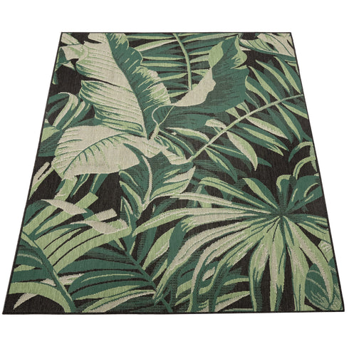 Outdoor-Teppich aus Polypropylen | Wetterfest und pflegeleicht für Balkon und Terrasse | Schwarz