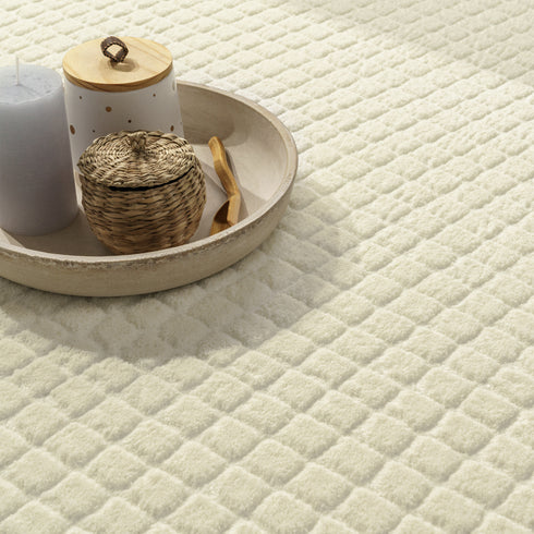 Kurzflor Teppich | Gemütlicher Flachflor für Wohnzimmer, Esszimmer, Schlafzimmer oder Kinderzimmer | Creme