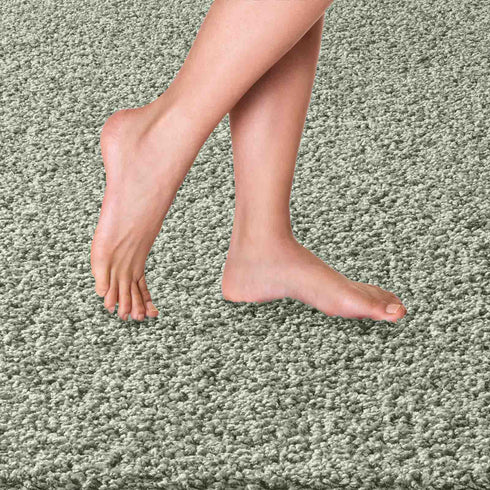 Waschbarer Shaggy | Ideal auch als Badematte | Wohnzimmer Badezimmer Küche Flur Läufer | Grün Rund