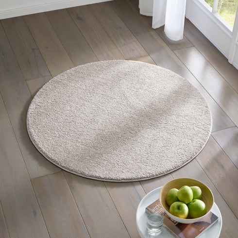 Kurzflor Teppich | Flauschiger Flachflor für Wohnzimmer, Esszimmer, Schlafzimmer oder Kinderzimmer | Grau Rund