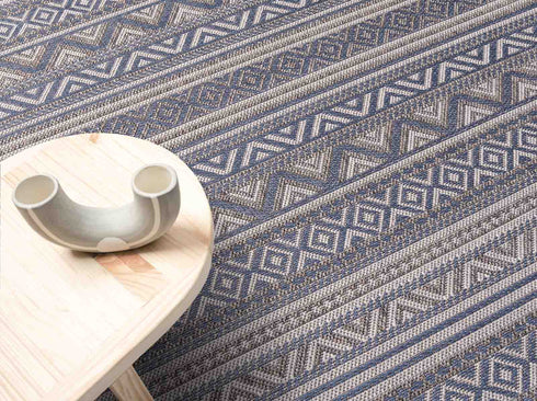 Outdoor Teppich | Für Drinnen und Draußen | Terrasse Balkon Garten Wohnzimmer Badezimmer Küche Flur Läufer | Blau Rund