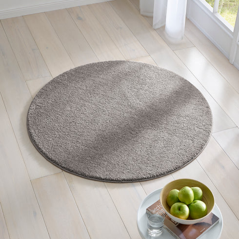 Kurzflor Teppich | Flauschiger Flachflor für Wohnzimmer, Esszimmer, Schlafzimmer oder Kinderzimmer | Anthrazit Rund