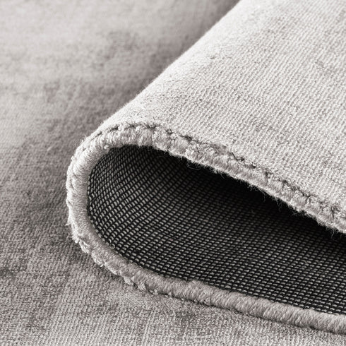 Kurzflor Teppich Viskose Handgewebt | Flauschiger Flachflor fürs Wohnzimmer, Esszimmer, Schlafzimmer oder Kinderzimmer | Grau