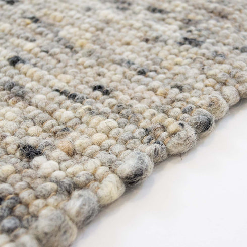 Wollteppich Gewalkt | Reine Schur-Wolle Handweb Teppich im Skandinavischen Design | Grau Meliert