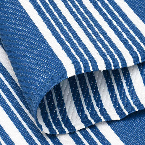 Outdoor Teppich | Für Drinnen und Draußen | Wetterfester Wendeteppich | Leichtgewicht | Dunkelblau Streifen