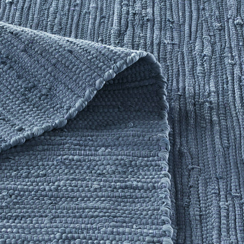 Flicken-Teppich 100% Baumwolle | Waschbarer Fleckerl mit Fransen | Blau