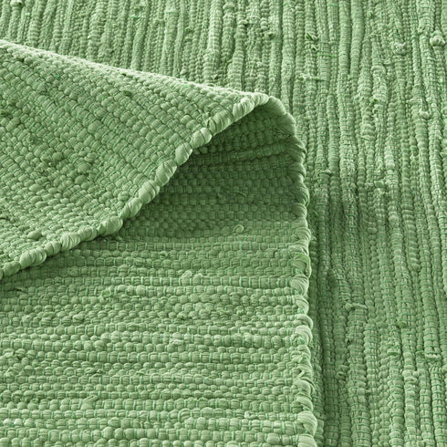 Flicken-Teppich 100% Baumwolle | Waschbarer Fleckerl mit Fransen | Grün