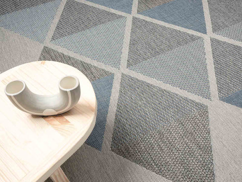 Outdoor Teppich | Für Drinnen und Draußen | Terrasse Balkon Garten Wohnzimmer Badezimmer Küche Flur Läufer | Blau