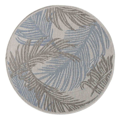 Outdoor Teppich | Für Drinnen und Draußen | Terrasse Balkon Garten Wohnzimmer Badezimmer Küche Flur Läufer | Blau Rund