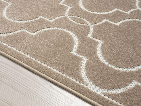 Outdoor Teppich Wetterfest Waschbar im modernen Florentiner Design | Für Drinnen und Draußen | Terrasse Balkon Garten Wohnzimmer Badezimmer Küche | Beige Florentiner