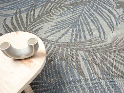 Outdoor Teppich | Für Drinnen und Draußen | Terrasse Balkon Garten Wohnzimmer Badezimmer Küche Flur Läufer | Blau Rund