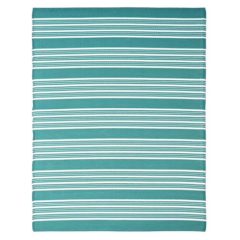 Outdoor Teppich | Für Drinnen und Draußen | Wetterfester Wendeteppich | Leichtgewicht | Petrol Streifen