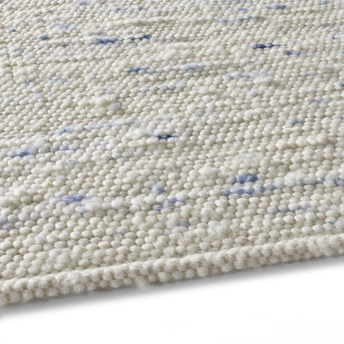 Wollteppich Natur | Reine Schur-Wolle Handweb Teppich im Skandinavischen Design | Blau Meliert