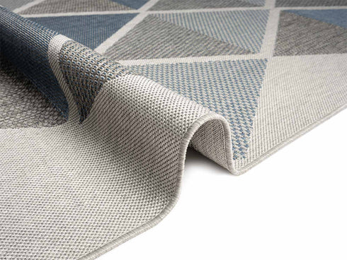 Outdoor Teppich | Für Drinnen und Draußen | Terrasse Balkon Garten Wohnzimmer Badezimmer Küche Flur Läufer | Blau Rund