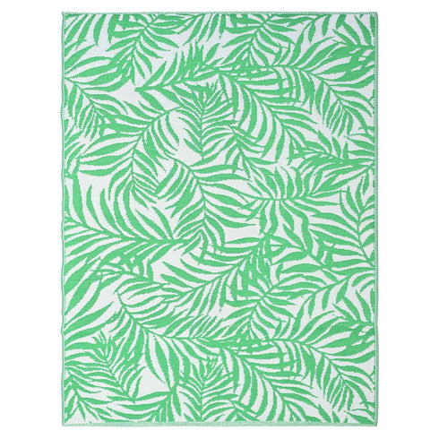 Outdoor Teppich | Für Drinnen und Draußen | Wetterfester Wendeteppich | Leichtgewicht | Hellgrün Palmenblätter