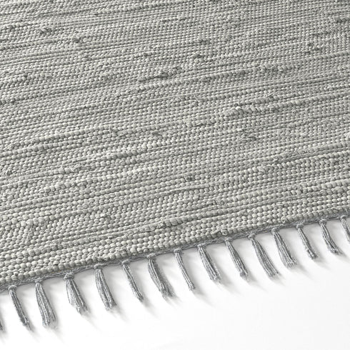 Flicken-Teppich 100% Baumwolle | Waschbarer Fleckerl mit Fransen | Grau