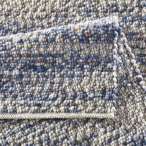 Wollteppich Gewalkt | Reine Schur-Wolle Handweb Teppich mit Schwarzer Kette | Blau