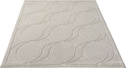 Outdoor Teppich Wetterfest Waschbar im modernen Florentiner Design | Für Drinnen und Draußen | Terrasse Balkon Garten Wohnzimmer Badezimmer Küche | Creme Kreise