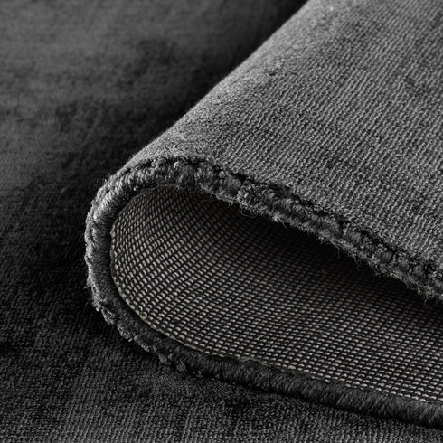 Kurzflor Teppich Viskose Handgewebt | Flauschiger Flachflor fürs Wohnzimmer, Esszimmer, Schlafzimmer oder Kinderzimmer | Anthrazit