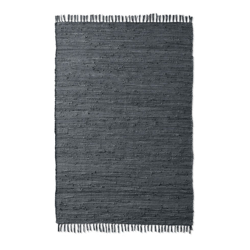 Flicken-Teppich 100% Baumwolle | Waschbarer Fleckerl mit Fransen | Anthrazit