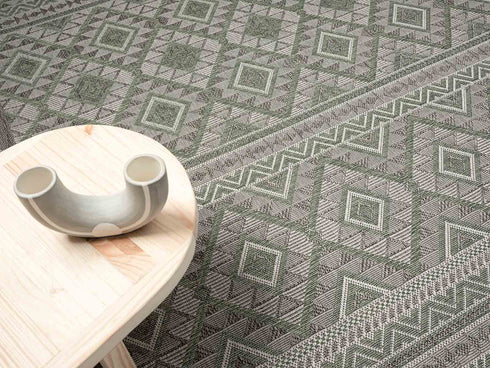 Outdoor Teppich | Für Drinnen und Draußen | Terrasse Balkon Garten Wohnzimmer Badezimmer Küche Flur Läufer | Grün Rund