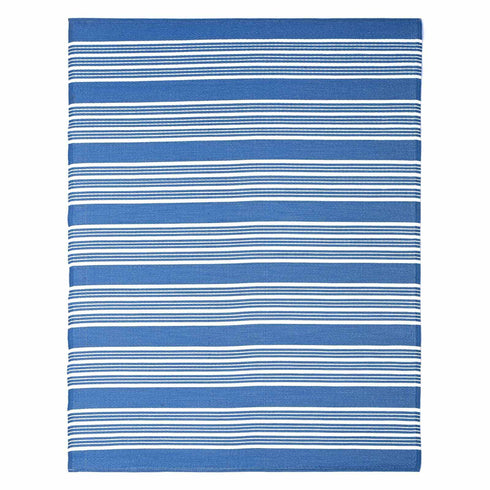 Outdoor Teppich | Für Drinnen und Draußen | Wetterfester Wendeteppich | Leichtgewicht | Dunkelblau Streifen