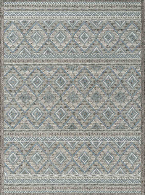 Outdoor Teppich | Für Drinnen und Draußen | Terrasse Balkon Garten Wohnzimmer Badezimmer Küche Flur Läufer | Blau Rund