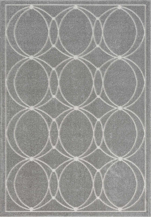 Outdoor Teppich Wetterfest Waschbar im modernen Florentiner Design | Für Drinnen und Draußen | Terrasse Balkon Garten Wohnzimmer Badezimmer Küche | Grau Kreise