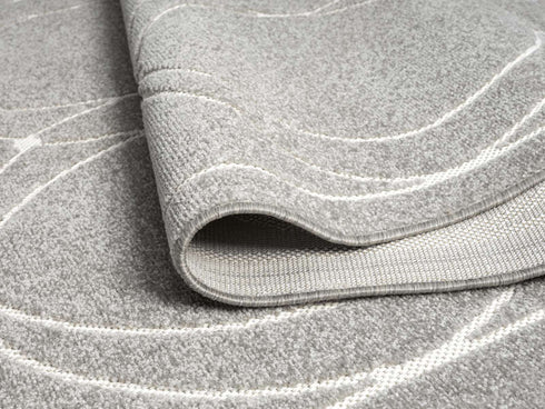 Outdoor Teppich Wetterfest Waschbar im modernen Florentiner Design | Für Drinnen und Draußen | Terrasse Balkon Garten Wohnzimmer Badezimmer Küche | Grau Kreise