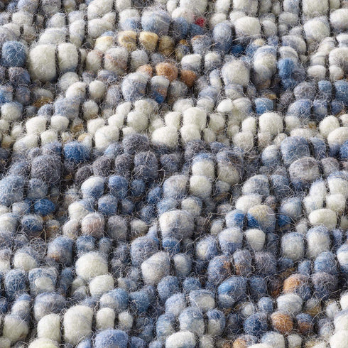 Wollteppich Gewalkt | Reine Schur-Wolle Handweb Teppich mit Schwarzer Kette | Blau