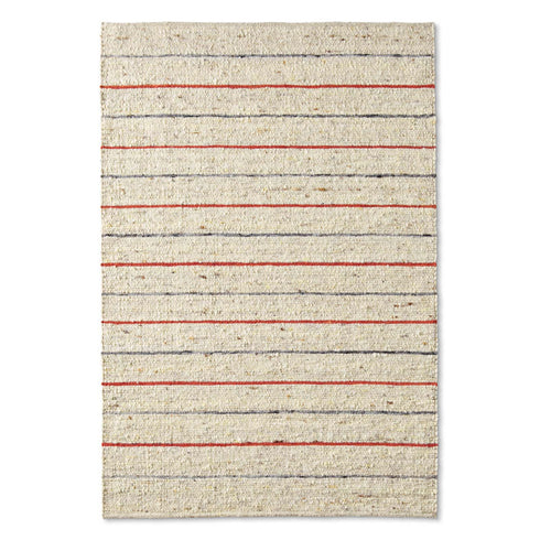Wollteppich Natur | Reine Schur-Wolle Handweb Teppich gestreift | Rot