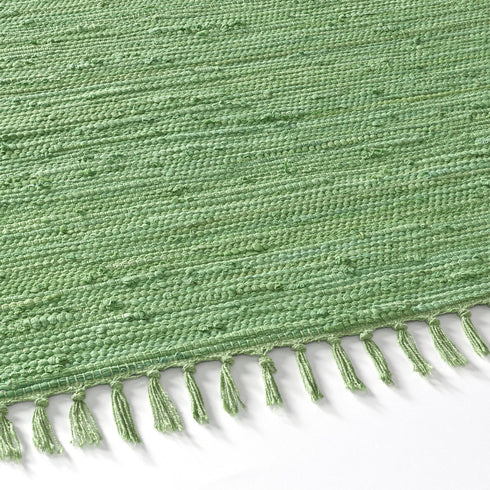 Flicken-Teppich 100% Baumwolle | Waschbarer Fleckerl mit Fransen | Grün