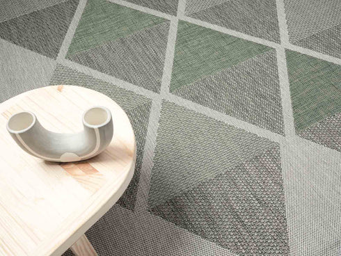 Outdoor Teppich | Für Drinnen und Draußen | Terrasse Balkon Garten Wohnzimmer Badezimmer Küche Flur Läufer | Grün Rund