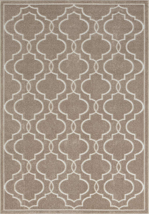 Outdoor Teppich Wetterfest Waschbar im modernen Florentiner Design | Für Drinnen und Draußen | Terrasse Balkon Garten Wohnzimmer Badezimmer Küche | Beige Florentiner