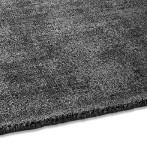 Kurzflor Teppich Viskose Handgewebt | Flauschiger Flachflor fürs Wohnzimmer, Esszimmer, Schlafzimmer oder Kinderzimmer | Anthrazit