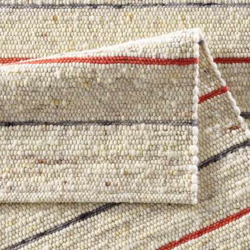 Wollteppich Natur | Reine Schur-Wolle Handweb Teppich gestreift | Rot