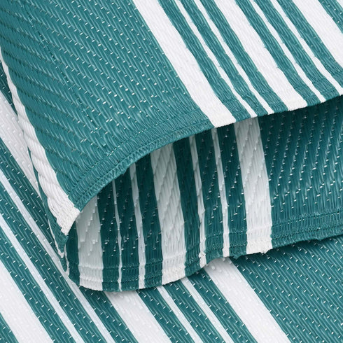 Outdoor Teppich | Für Drinnen und Draußen | Wetterfester Wendeteppich | Leichtgewicht | Petrol Streifen