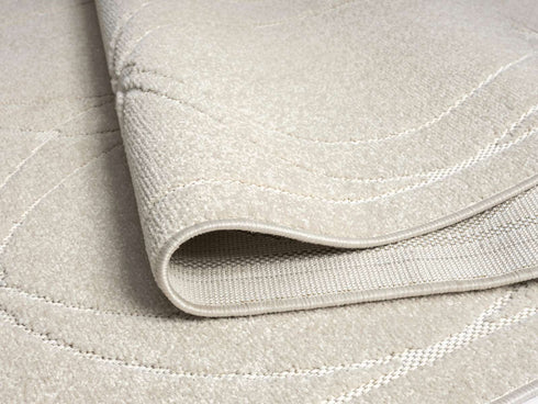 Outdoor Teppich Wetterfest Waschbar im modernen Florentiner Design | Für Drinnen und Draußen | Terrasse Balkon Garten Wohnzimmer Badezimmer Küche | Creme Kreise