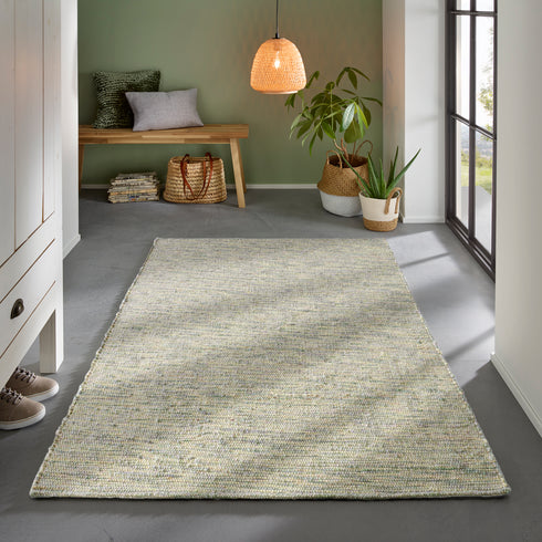 Wollteppich Gewalkt | Reine Schur-Wolle Handweb Teppich mit DUO Schuss | Grün