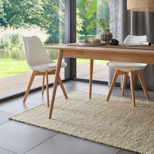 Wollteppich Natur | Reine Schur-Wolle Handweb Teppich im Skandinavischen Design | Beige Meliert