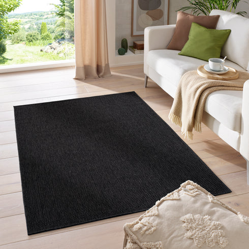 Outdoor Teppich Wetterfest in Sisal Bordüren Optik | Für Drinnen und Draußen | Terrasse Balkon Garten Wohnzimmer Badezimmer Küche | Anthrazit