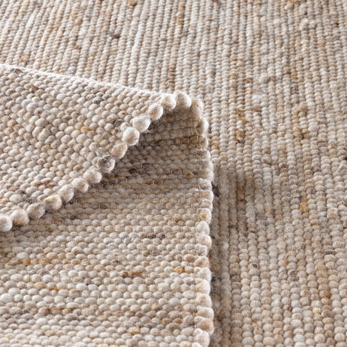 Wollteppich Gewalkt | Reine Schur-Wolle Handweb Teppich im Skandinavischen Design | Sand