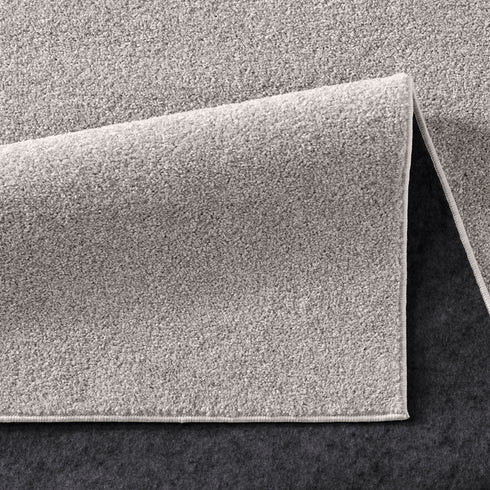 Kurzflor Teppich Designer | Flauschiger Flachflor fürs Wohnzimmer, Esszimmer, Schlafzimmer oder Kinderzimmer | Grau Rund