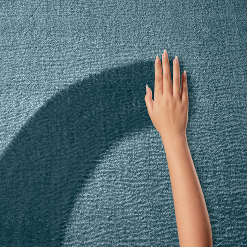 Waschbarer Teppich mit Anti-Rutsch | Flauschiger Flachflor für Badezimmer, Kinderzimmer oder Flur Läufer | Blau