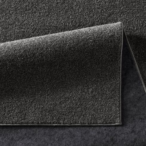 Kurzflor Teppich Designer | Flauschiger Flachflor fürs Wohnzimmer, Esszimmer, Schlafzimmer oder Kinderzimmer | Anthrazit Rund