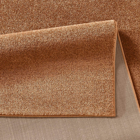 Kurzflor Teppich Designer | Flauschiger Flachflor fürs Wohnzimmer, Esszimmer, Schlafzimmer oder Kinderzimmer | Terra Kupfer Rund